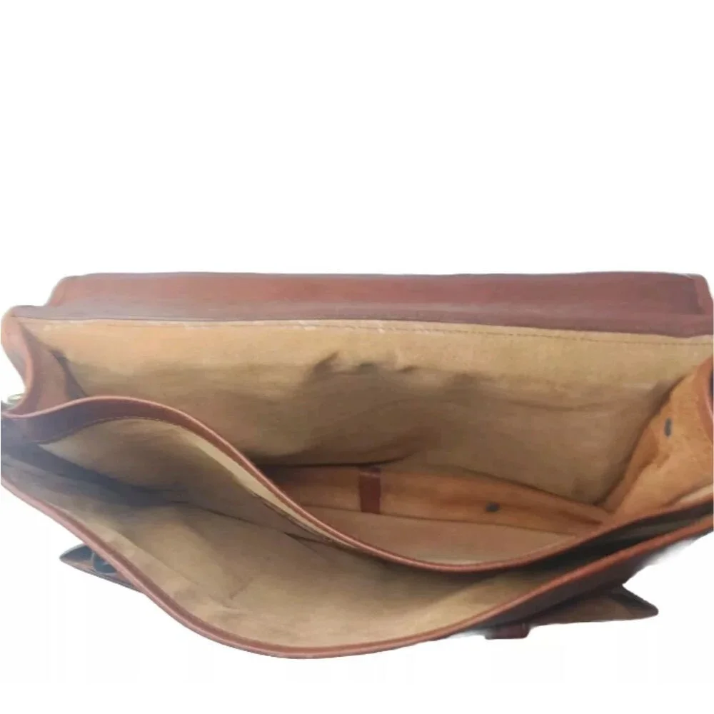 Vintage Handcrafted Leather Messenger Bag Cognac Brown ~Patina Present